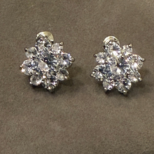 Stunning Multi CZ Round Cut Stone Sunflower Cluster Stud Floral Earrings New