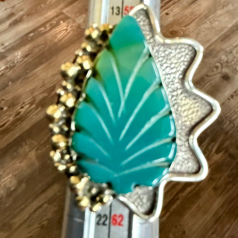 Carved Green Onyx Gemstone Sterling Silver Jewelry Adjustable Statement Ring