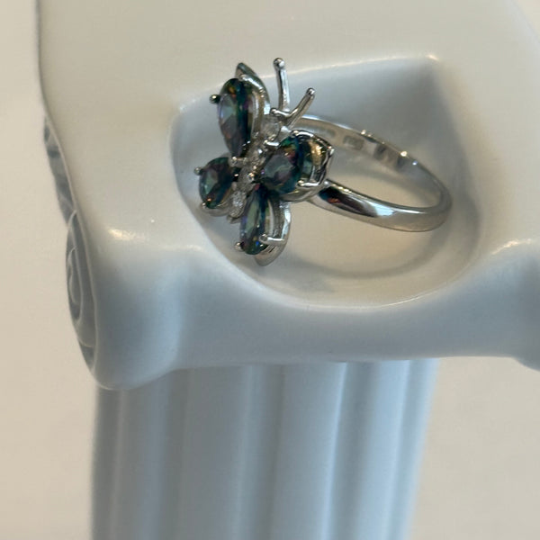 Sterling Silver Large Rainbow Mystic Topaz CZ Butterfly Ring New