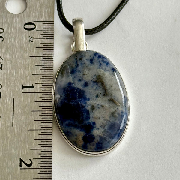 Sodalite Blue Marbled Gemstone Large Oval Pendant Adjustable Necklace