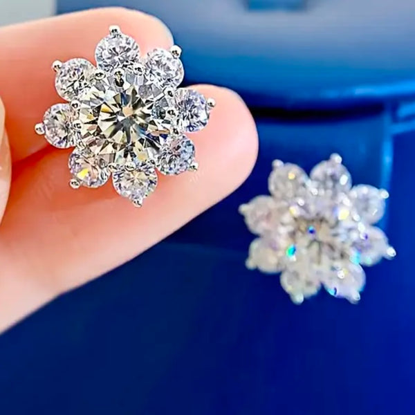 Stunning Multi CZ Round Cut Stone Sunflower Cluster Stud Floral Earrings New