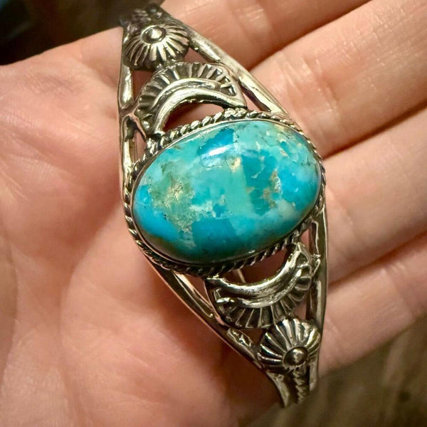 Authentic Turquoise & Sterling Silver Artisan Cuff Bracelet Southwestern Style