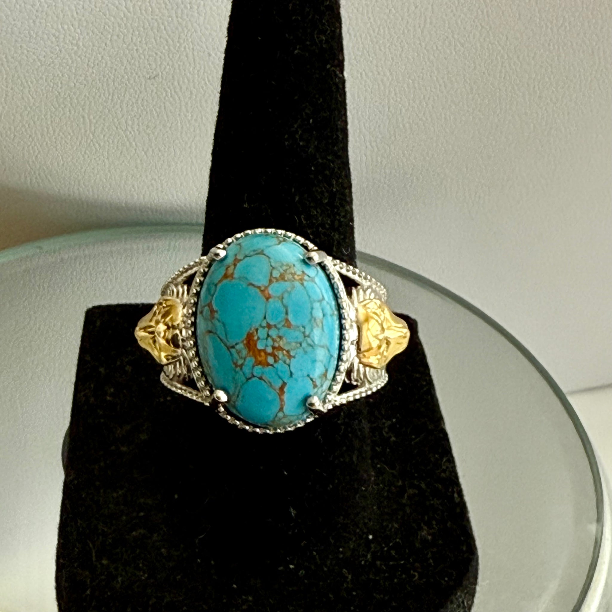 Mojave Blue Turquoise Lion Motif Statement Ring Bold Southwestern Style