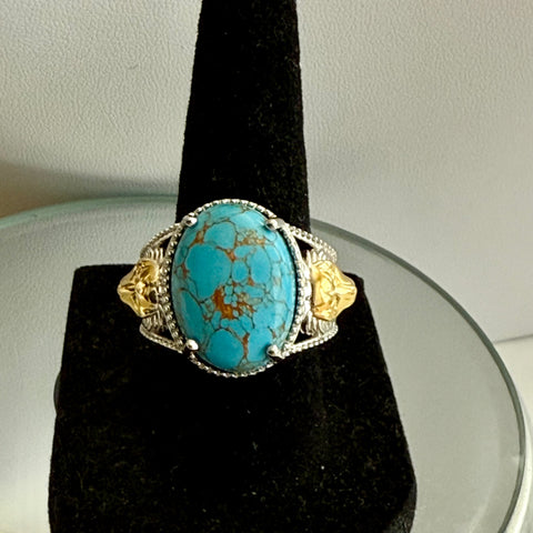 Mojave Blue Turquoise Lion Motif Statement Ring Bold Southwestern Style