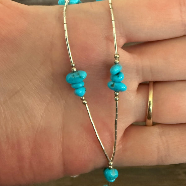 Kingman Turquoise Lariat Necklace Liquid Sterling Silver Southwestern New