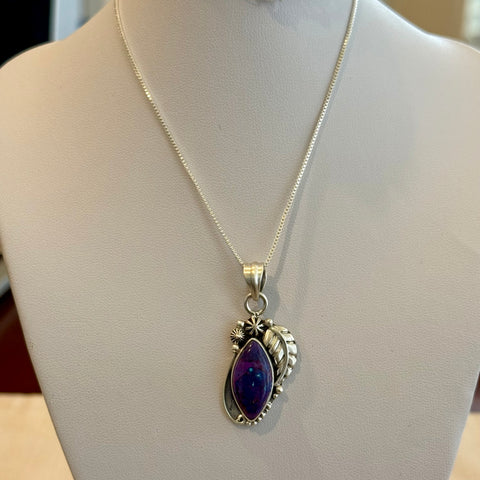 Southwestern Mojave Purple Turquoise Marquise  Pendant Necklace Sterling Silver