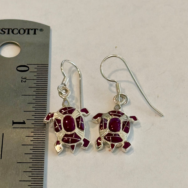 Navajo Made Mojave Purple Turquoise & Opal Turtle Sterling Silver Earrings New