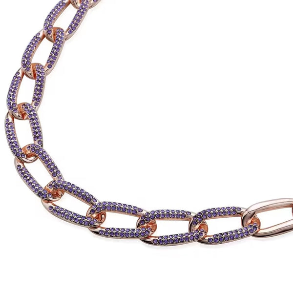 Purple Austrian Crystal Paperclip Rose Gold Necklace 18.5-22.50”