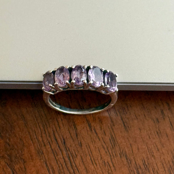 Stunning Oval Natural 5 Stone Amethyst Ring Sterling Silver Womens Size 6 New
