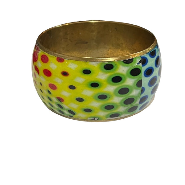 Wide Rainbow Color Enamel Bangle Bracelet Womens Vintage Abstract Oval Art Jewelry