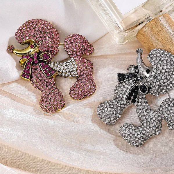 Rhinestone Pink Poodle Brooch Womens Crystal Fashion Statement Piece New