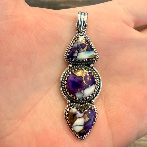 Southwestern Purple Mojave Dahlia Turquoise  Pendant Necklace Sterling Silver