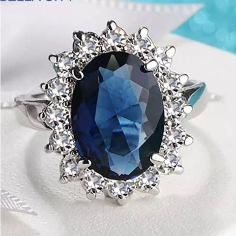 Oval Sapphire Blue Stone Ring Womens Sterling Silver Size 5