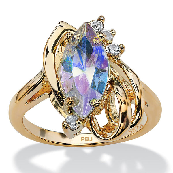 Marquise Aurora Borealis Crystal Cocktail Ring Gold-Plated