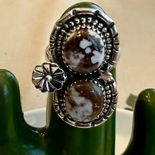 Wild Horse Turquoise Statement Ring Southwestern Double Stone Floral Framed
