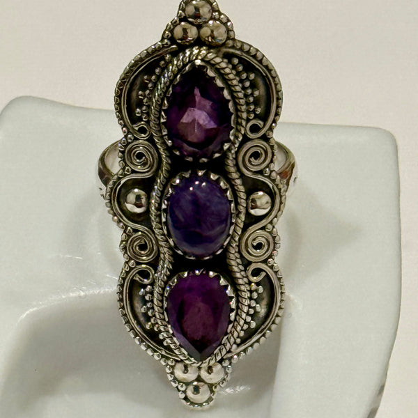 Gorgeous Genuine Amethyst & Purple Mohave Turquoise Southwest Statement Ring