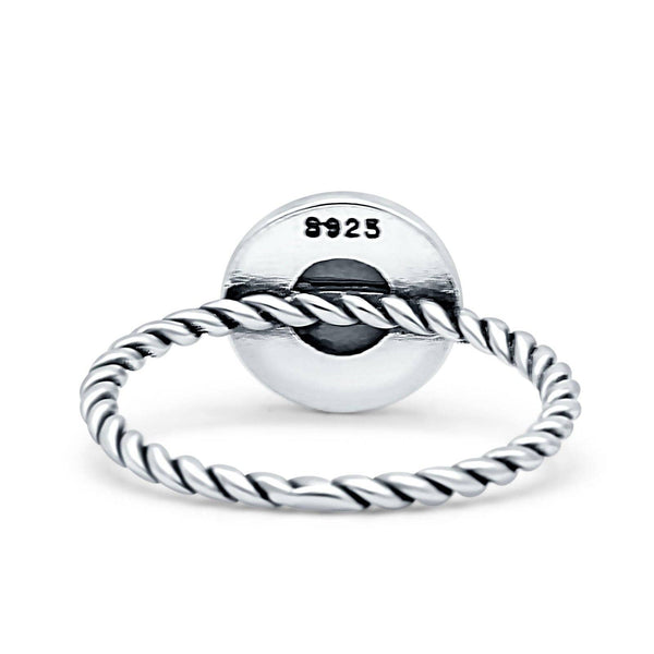 Round Black Onyx Floral Twisted Rope Oxidized Ring