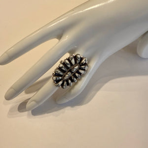 Native American Genuine White Buffalo Turquoise Cluster Ring Navajo Handmade