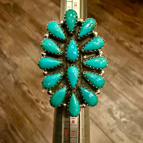 Kingman Turquoise 925 Sterling Silver Ring Statement Southwestern Cluster Size 6