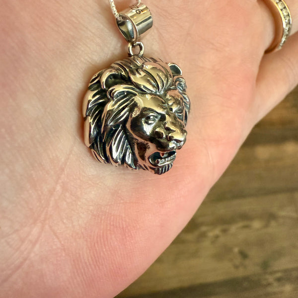 Bold 925 Sterling Silver Lion Head Charm Pendant Chain Necklace Unisex New