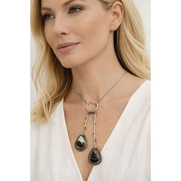 Silver Dual Pendant Necklace White Buffalo Turquoise Artisan