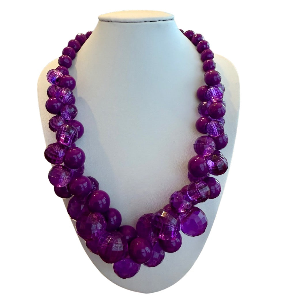 Unique Chunky Faceted & Smooth Purpled Beaded Fashion Adjustable Necklace