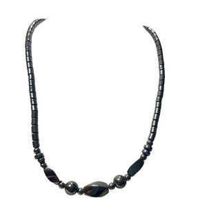 Vintage Hematite 16” Necklace Womens Natural Gemstone Casual Multi Shaped Beads