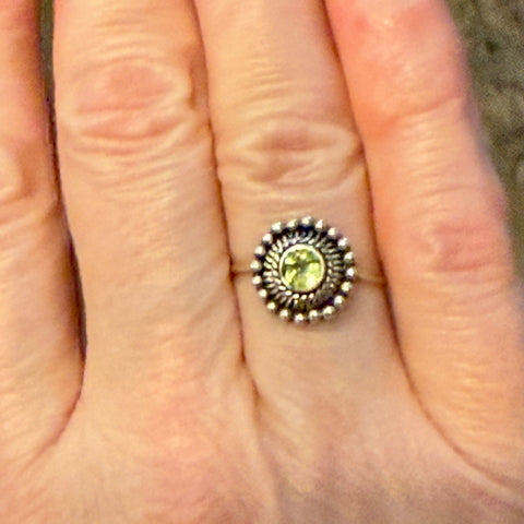 Charmed Peridot Gemstone Dainty Ring Design 925 Stamped Sterling Silver Size 6