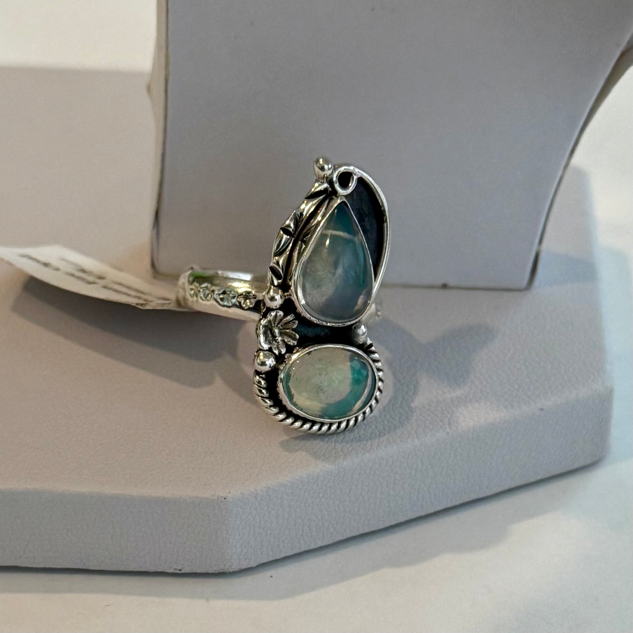 Stunning Ethiopian Fire Opal Ring Southwestern Sterling Silver Floral Framed New