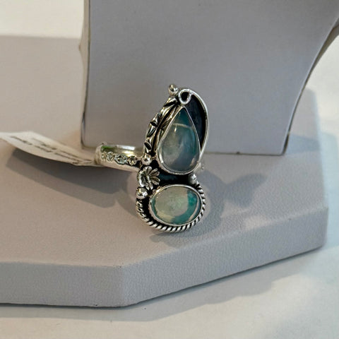 Stunning Ethiopian Fire Opal Ring Southwestern Sterling Silver Floral Framed New