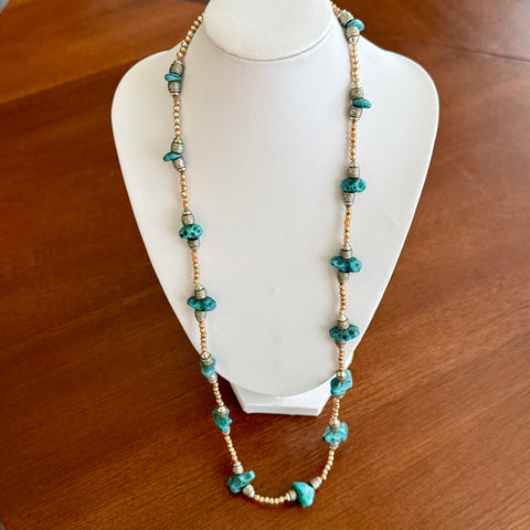 Vintage Turquoise Agate Nugget Beaded Necklace
