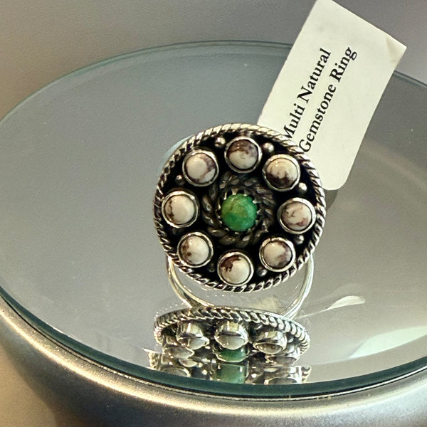 Southwestern Wild Horse Turquoise & Chalcedony Adjustable Ring Artisan Made