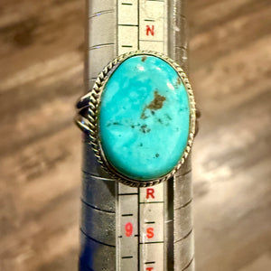Oval Kingman Turquoise  Double Band Ring Southwestern Sterling Silver Size 7
