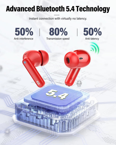 Wireless Earbuds, Bluetooth 5.4 Headphones Bass Stereo with Noise Cancelling Mic