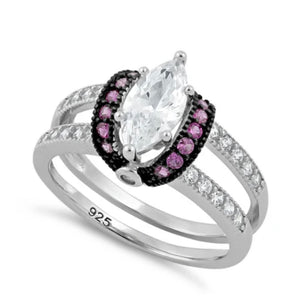 Sterling Silver Clear Marquise Ruby CZ Ring Size 6 New