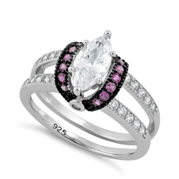 Sterling Silver Clear Marquise Ruby CZ Ring Size 6 New
