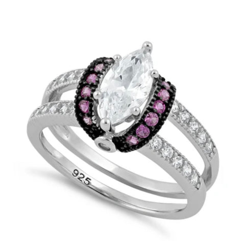 Sterling Silver Clear Marquise Ruby CZ Ring Size 6 New