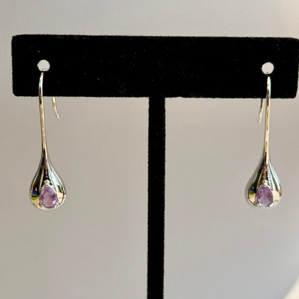 Sterling Silver Amethyst Teardrop Drop Earrings New