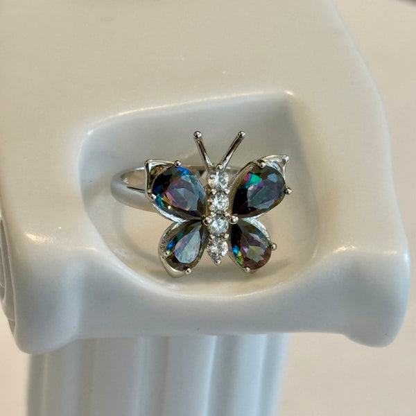Sterling Silver Large Rainbow Mystic Topaz CZ Butterfly Ring New