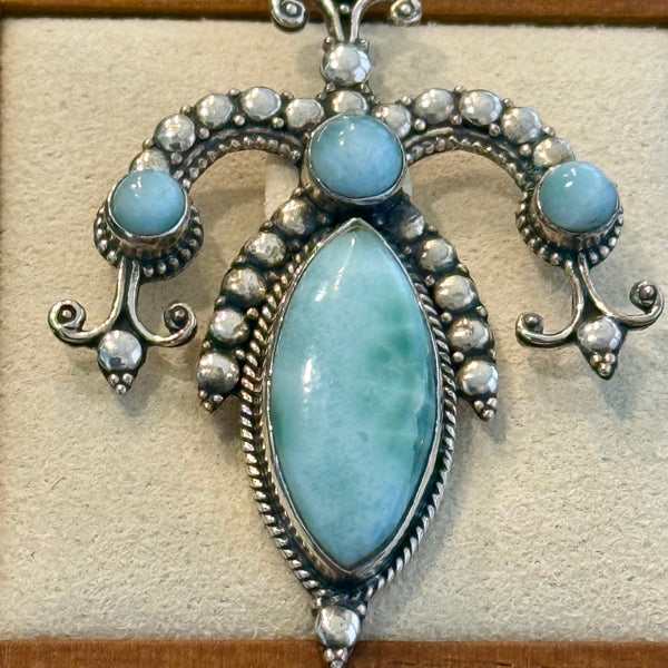Unique Natural Larimar Gemstone Necklace Pendant 925 Sterling Silver New