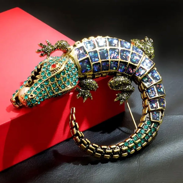 Stunning Chic Rhinestone Crocodile Large Brooch Boho Pin Bold Dazzling New