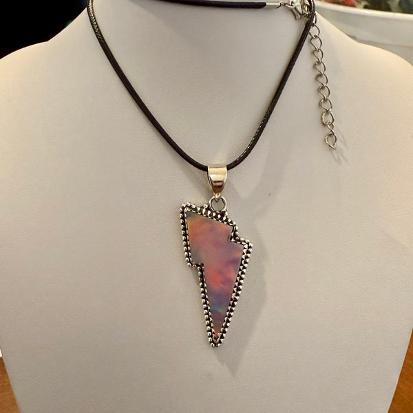 Stunning Aurora Opal Lightening Bolt Necklace Western Pendant Sterling Silver