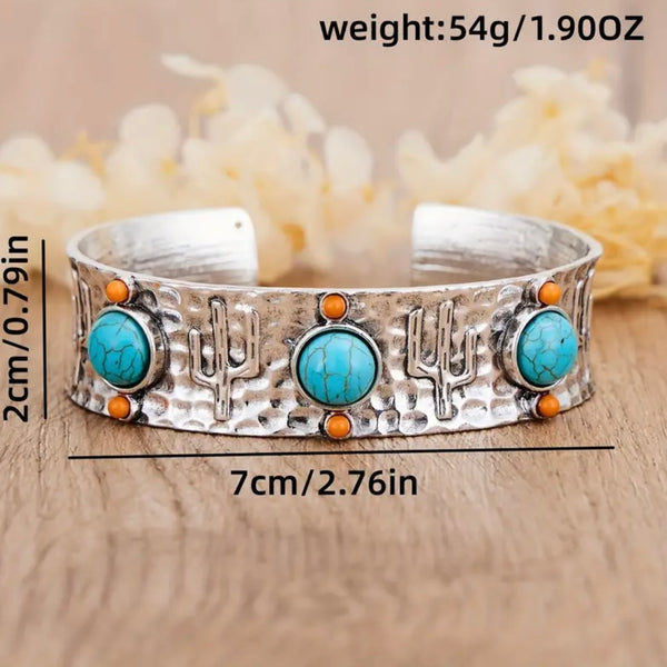 Desert Cactus Silver Bracelet Womens Casual Western Cuff New