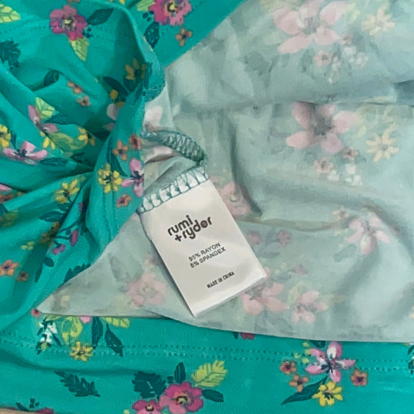 RUMI + RYDER L (12-14) Green Floral Ruffle Criss Cross Back Tank Top Girls New