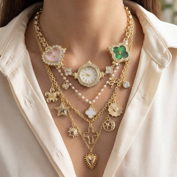 Assorted Layered Charms & Watches Statement Necklace