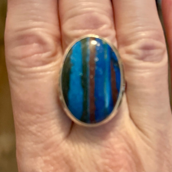 Western Rainbow Calsilica Gemstone Statements Ring Sterling Silver Size 9 New