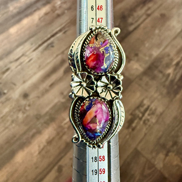 Pink Dahlia Copper Turquoise Statement Ring Southwestern Double Stone Floral New