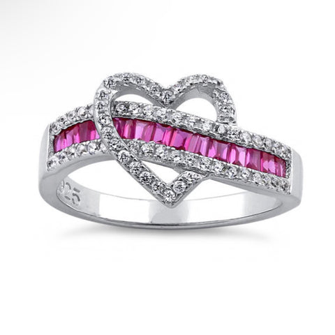 Stunning Sterling Silver Exotic Heart Ruby CZ Ring New