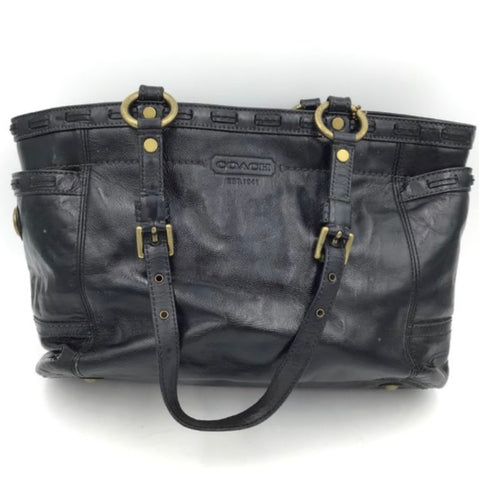 Coach Smooth Black Leather Tote Womens Casual Purse Brass Hardware Details