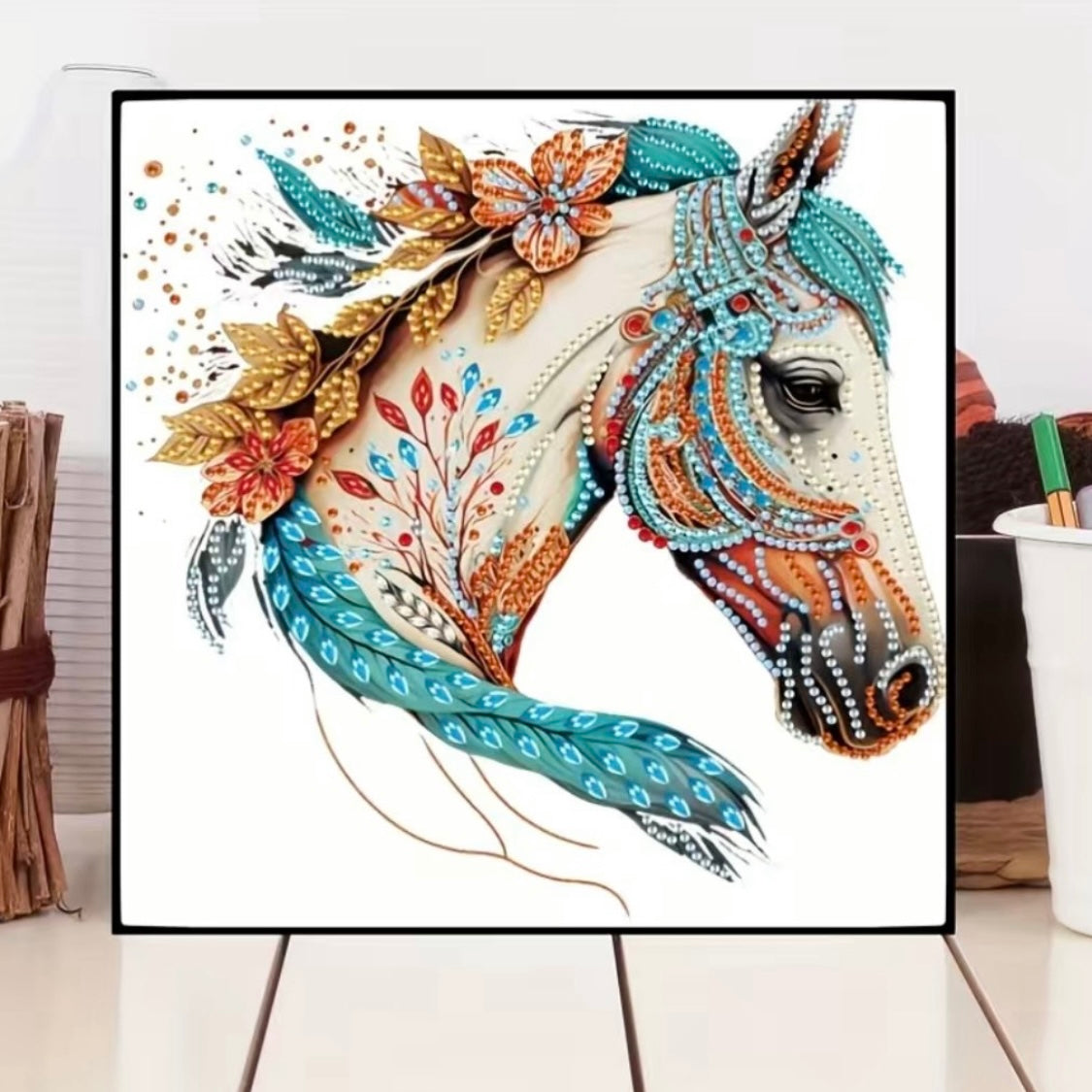 DIY Diamond Painting Kit Colorful Western Horse Animal Shaped Diamonds Rhinestone
